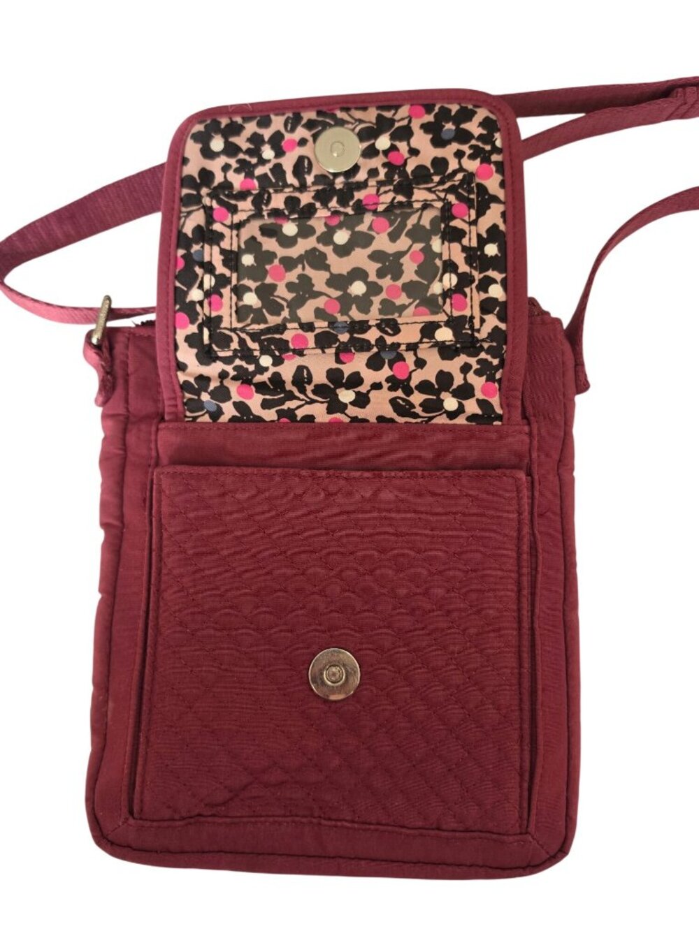 Vera Bradley Quilted Crossbody Organizer Bag Burgundy Plum Floral Interior - Picture 6 of 13